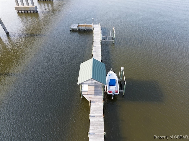 view of dock featuring a water view