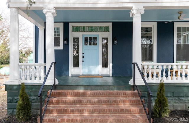 doorway to property featuring a porch