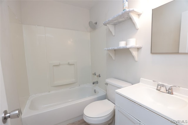 full bathroom with shower / bathing tub combination, vanity, and toilet