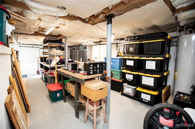 storage area featuring water heater