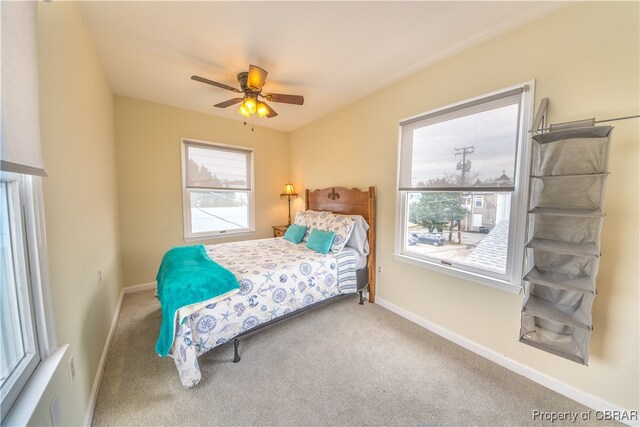 bedroom featuring carpet flooring and ceiling fan