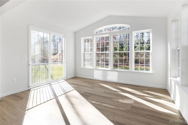 unfurnished sunroom with lofted ceiling and a healthy amount of sunlight