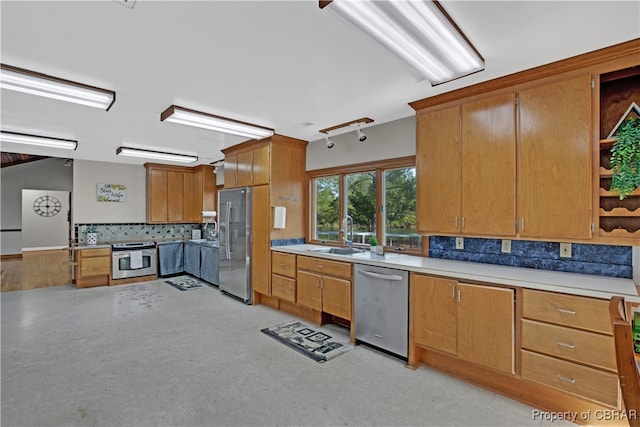 kitchen featuring backsplash, stainless steel appliances, and sink