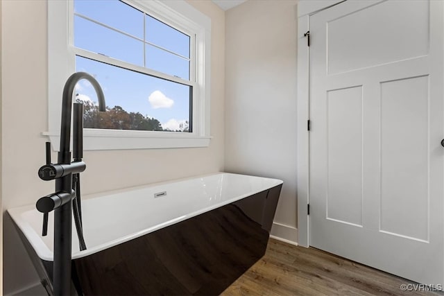 bathroom with a bathtub, wood-type flooring, and sink