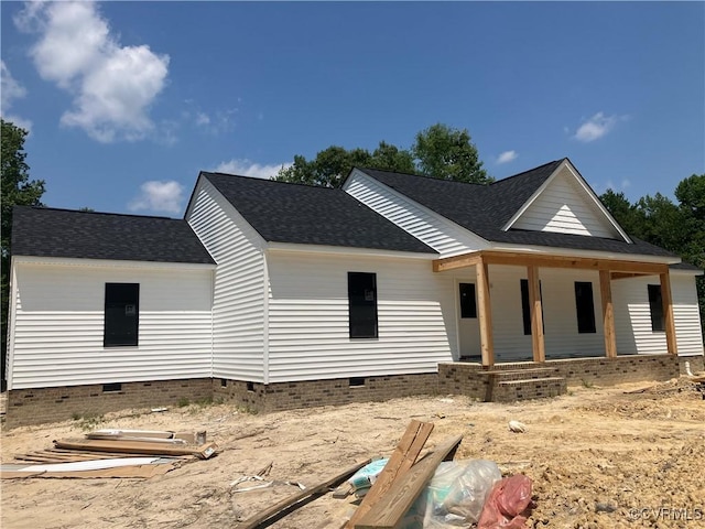 14310 Meadow Ln, Disputanta, VA 23842 - view of front of property with crawl space, a porch, and roof with shingles