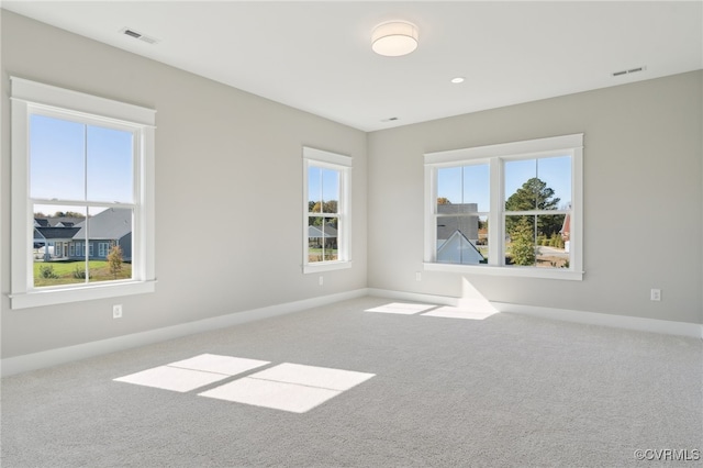 carpeted spare room featuring a wealth of natural light