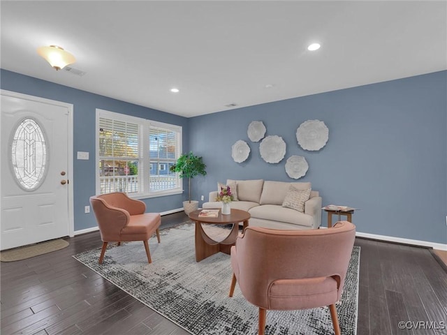 living room with dark wood-type flooring