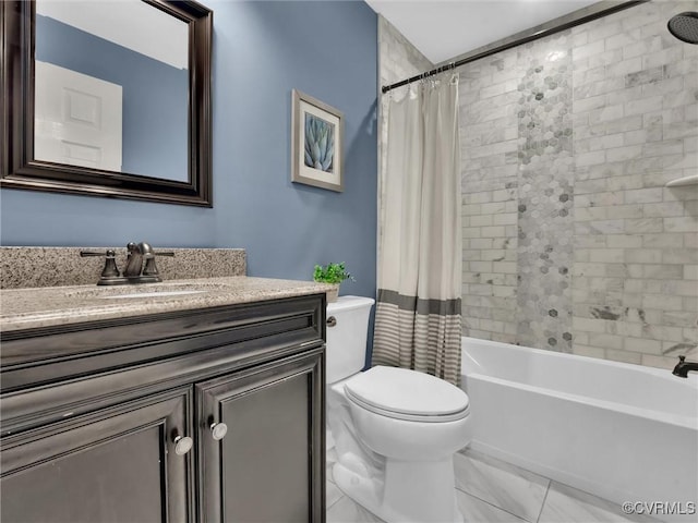 full bathroom with vanity, toilet, and shower / tub combo