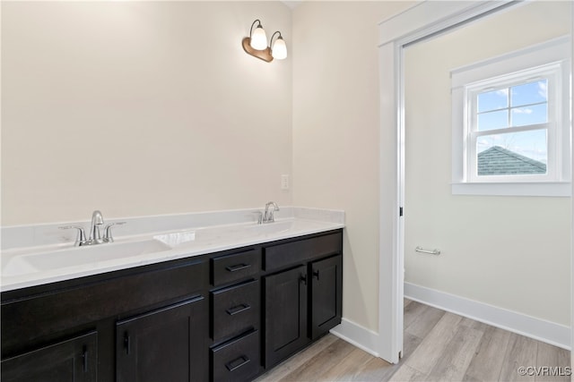 bathroom featuring vanity and wood-type flooring