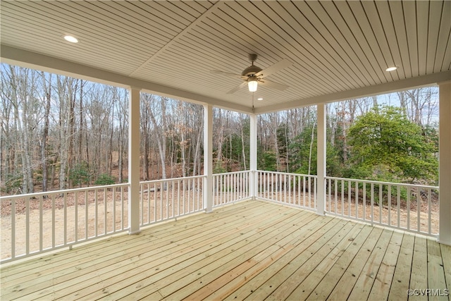 wooden deck with ceiling fan