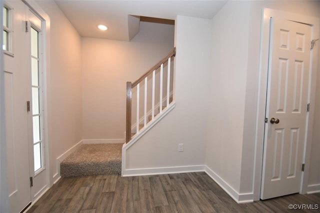 entryway with dark hardwood / wood-style flooring