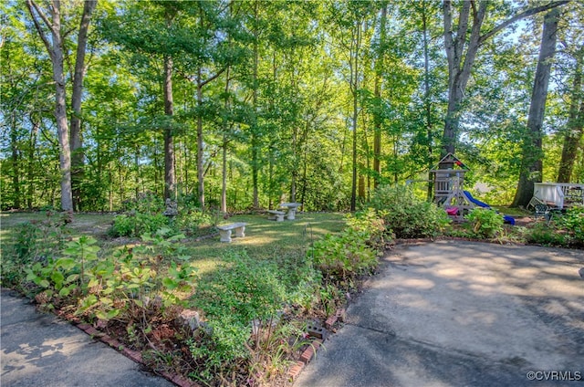 view of yard featuring a playground