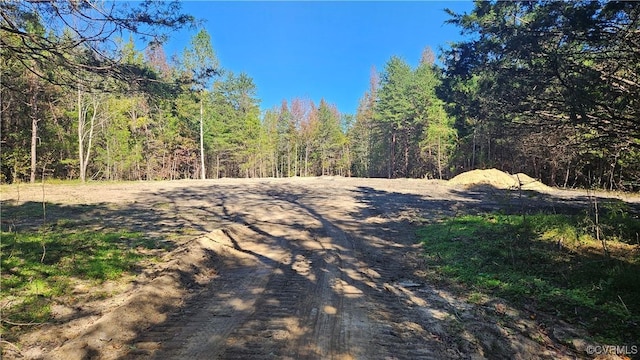 view of street with a wooded view