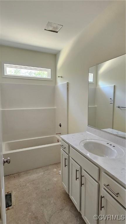 full bath featuring washtub / shower combination and vanity