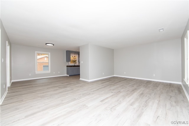 unfurnished living room with light wood-type flooring