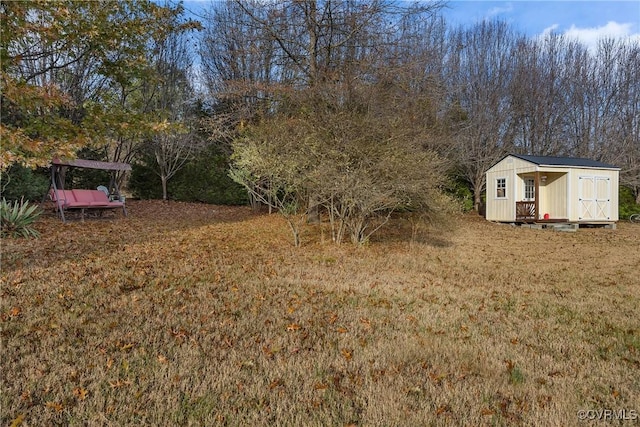 view of yard with a storage unit