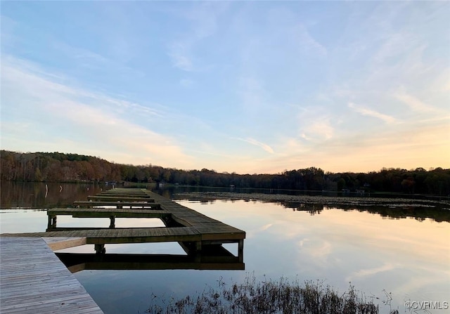 view of dock featuring a water view