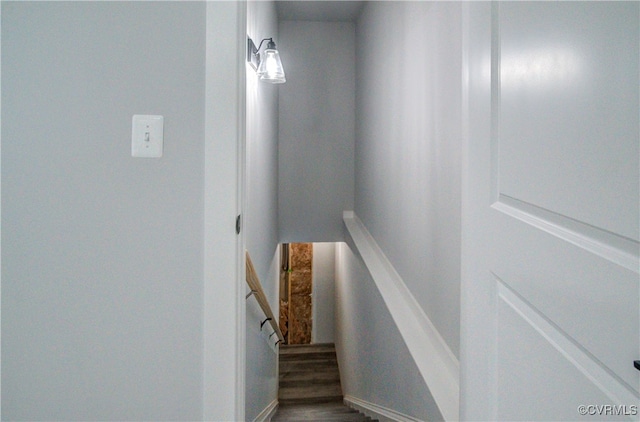 staircase featuring hardwood / wood-style flooring