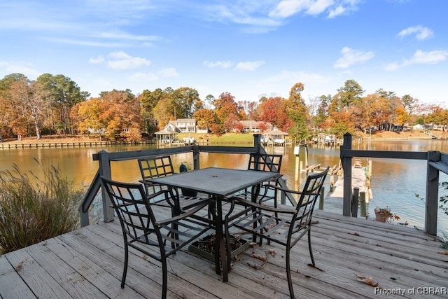 dock area with a water view