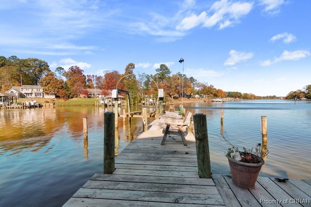 view of dock featuring a water view