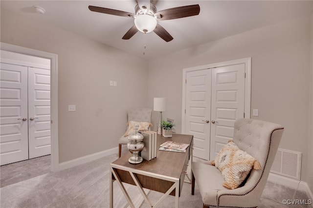 15325 Princess Lauren Ln, Midlothian, VA 23112 - office featuring ceiling fan, light colored carpet, and baseboards