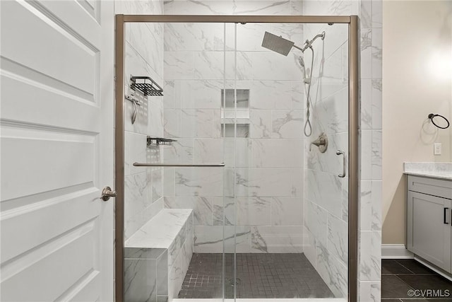 6412 Sanford Springs Cv, Midlothian, VA 23112 - full bathroom featuring a stall shower, vanity, and tile patterned floors