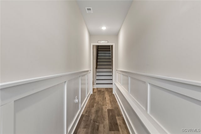 hallway featuring dark hardwood / wood-style floors