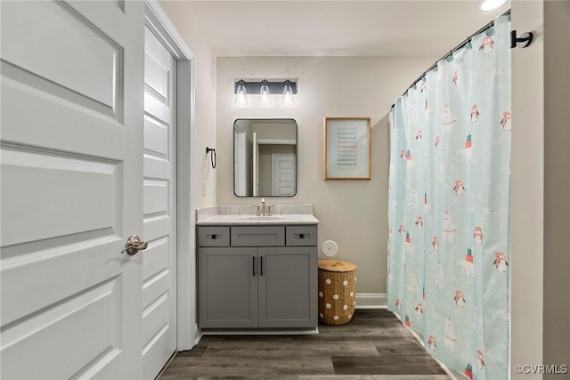 6412 Sanford Springs Cv, Midlothian, VA 23112 - bathroom featuring wood finished floors, vanity, and a shower with shower curtain
