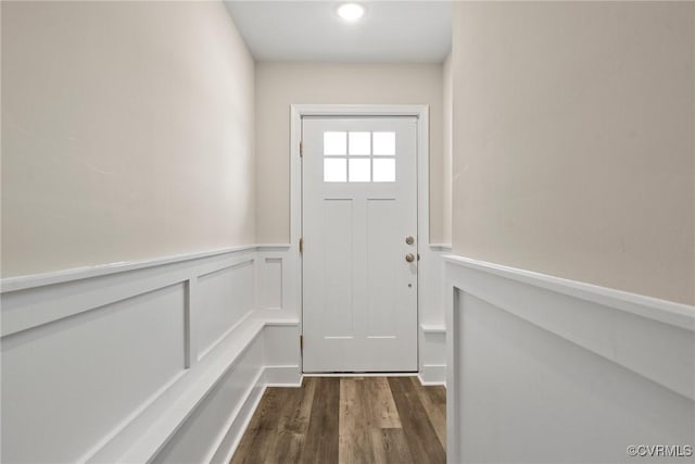 6408 Sanford Springs Cv, Midlothian, VA 23112 - doorway to outside featuring dark wood finished floors and wainscoting