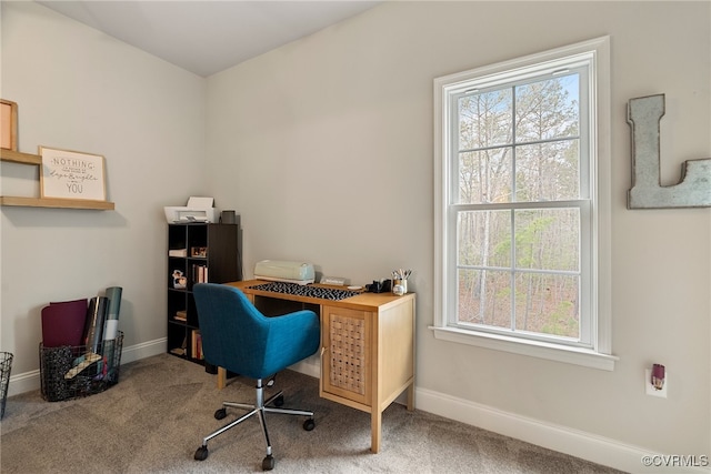 home office with carpet flooring