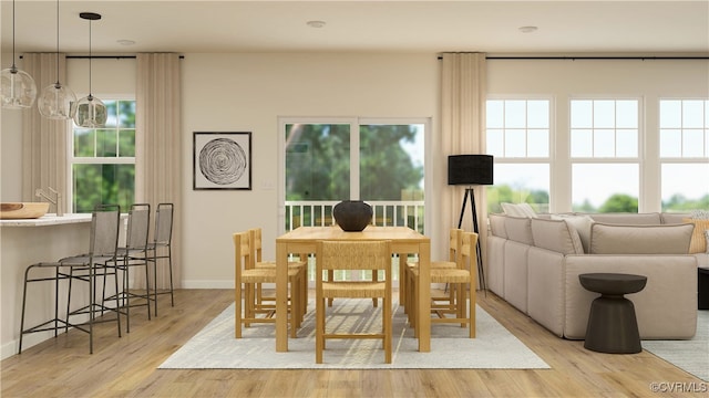 dining space featuring a healthy amount of sunlight and light hardwood / wood-style floors