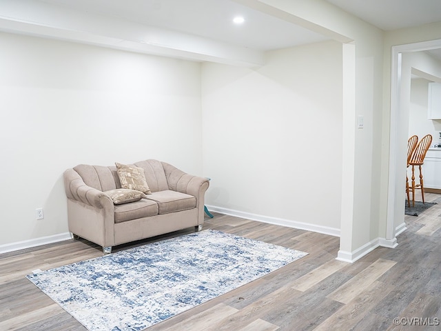 sitting room with wood-type flooring