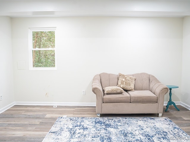 living area with hardwood / wood-style floors