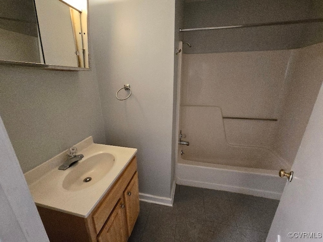 bathroom featuring shower / washtub combination, vanity, and tile patterned flooring