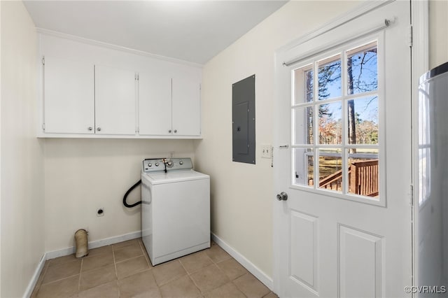 laundry room with cabinets, electric panel, washer / clothes dryer, and a wealth of natural light