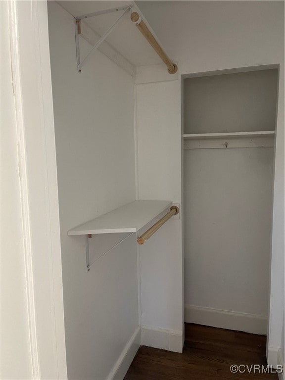 spacious closet with dark wood-type flooring