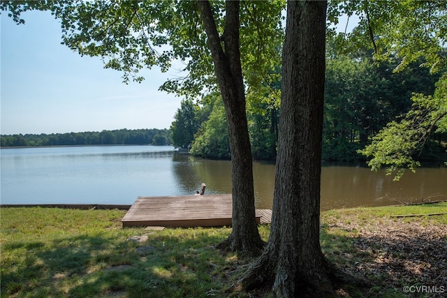 view of dock with a water view