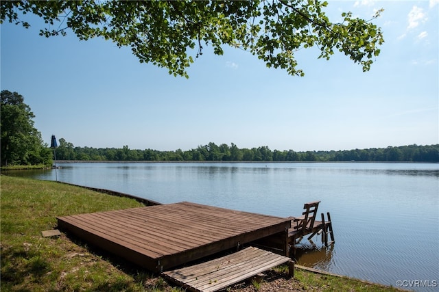 dock area featuring a water view