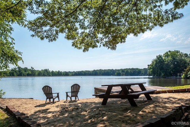 view of dock with a water view