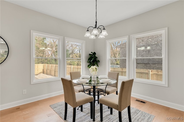 dining room with a notable chandelier and light wood-type flooring