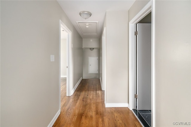 corridor with wood-type flooring