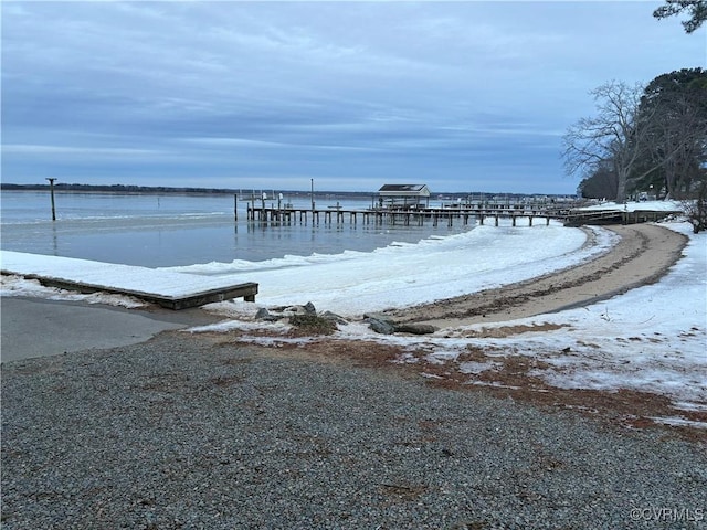 view of dock with a water view