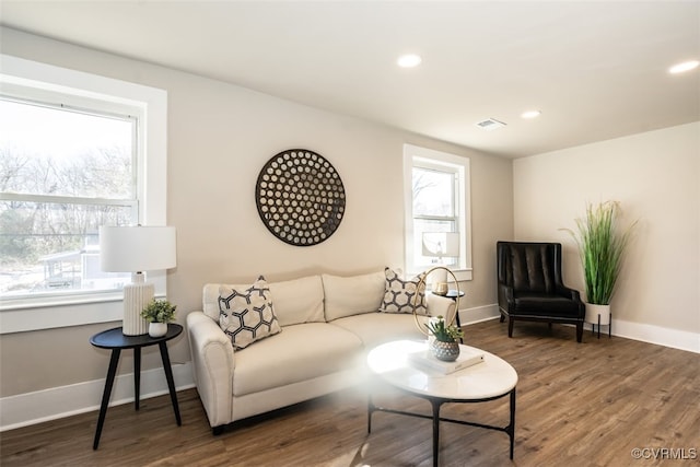 living room with dark wood-type flooring