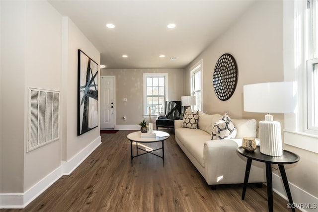 living room featuring dark hardwood / wood-style floors