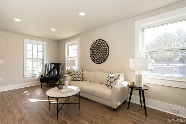 living room featuring dark hardwood / wood-style floors