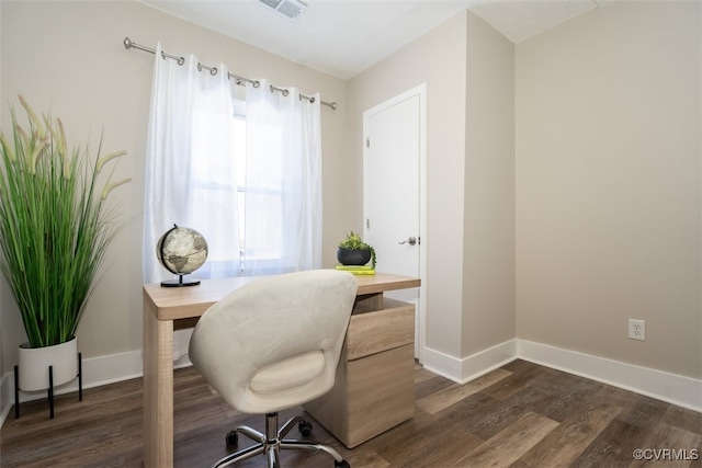 office area with dark hardwood / wood-style floors