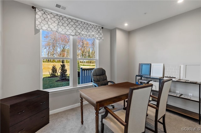 office space featuring light colored carpet