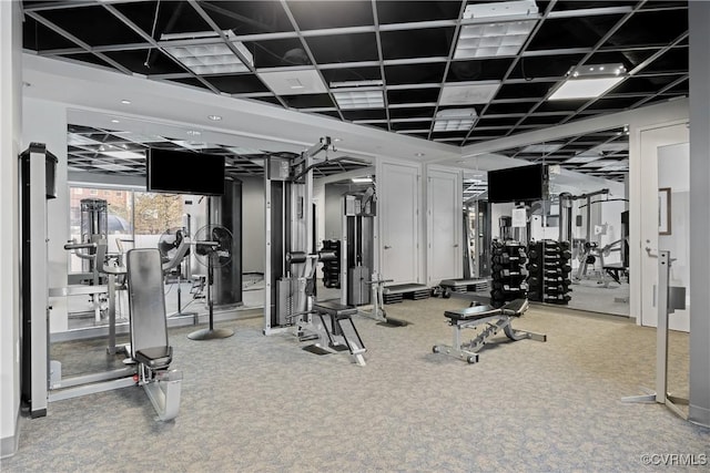 workout area featuring carpet