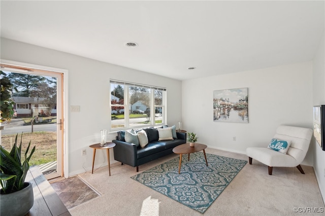 living room with carpet floors