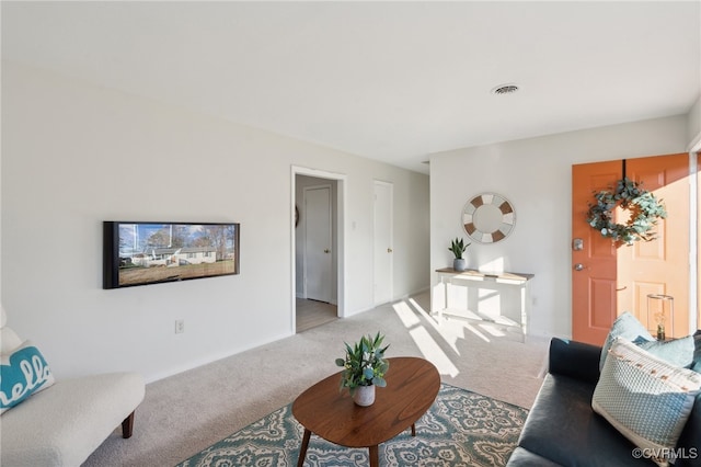 living room with light carpet